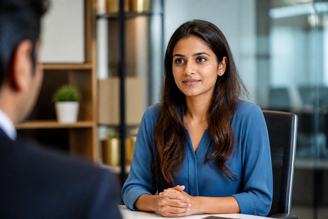 Young professional in a placement-style career conversation